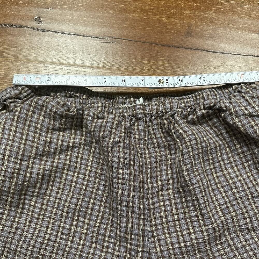 Deiji Studios Cropped Pants Womens M Purple Gray Brown Tartan Plaid 100% Linen - Picture 5 of 13